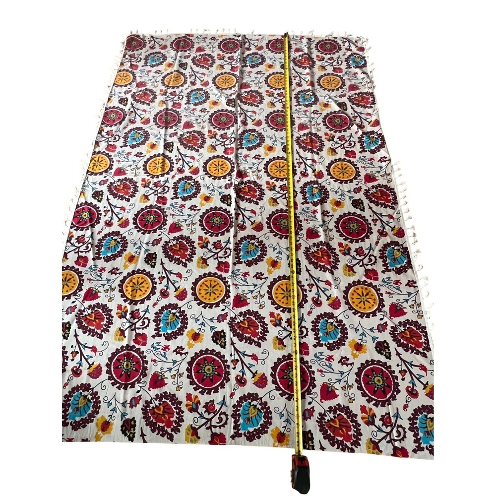 Suzani Style Curtains Cotton Blend Floral Boho Tassel Fringe 56x84 (4 panels) - Picture 6 of 10